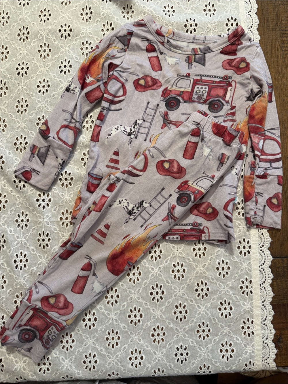 Posh Peanut Fire Truck Pajama Set - Red and Light Gray